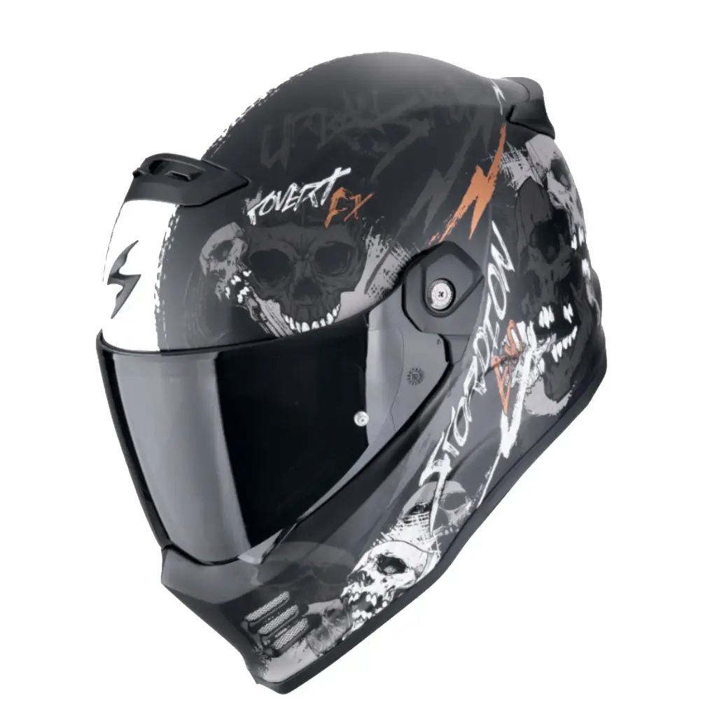 Casco Scorpion covert FX Skulls Matt Black Grey Gold 